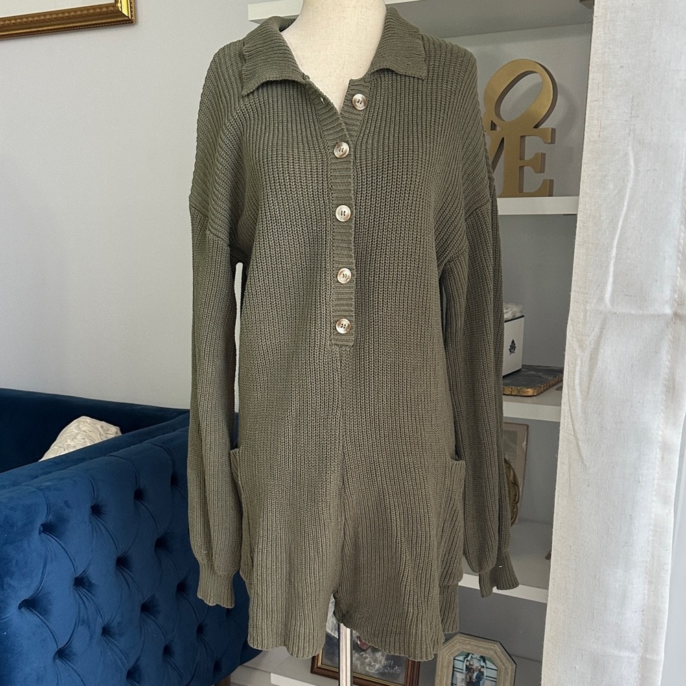Blue Blush Olive Knit Sweater Romper
